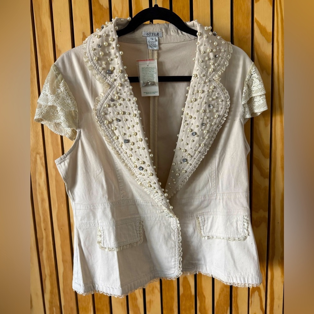 STYLE Beaded Short Sleeve Jacket - NEW w/ Tags - Size Large